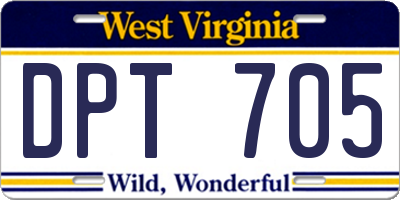 WV license plate DPT705