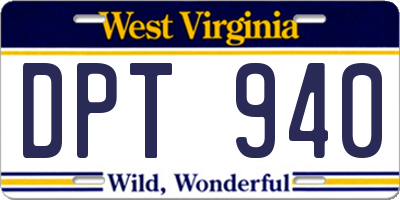 WV license plate DPT940