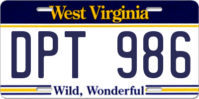 WV license plate DPT986