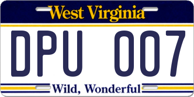 WV license plate DPU007