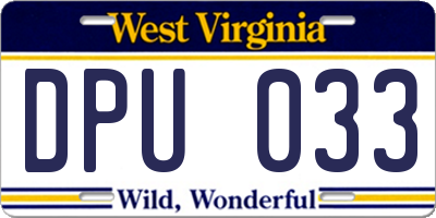 WV license plate DPU033