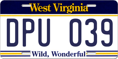 WV license plate DPU039