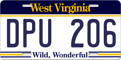 WV license plate DPU206