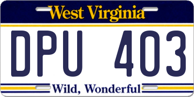 WV license plate DPU403