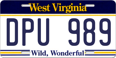 WV license plate DPU989