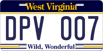 WV license plate DPV007