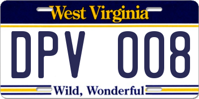 WV license plate DPV008