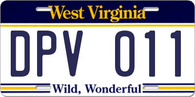WV license plate DPV011