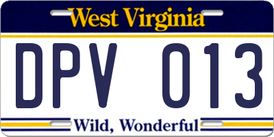WV license plate DPV013