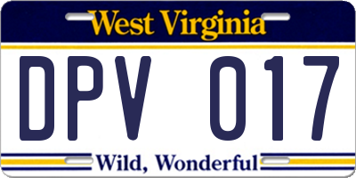 WV license plate DPV017
