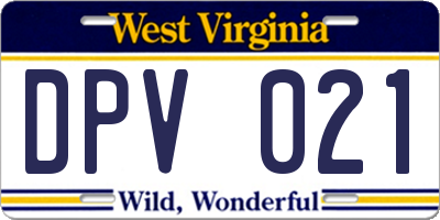 WV license plate DPV021