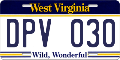WV license plate DPV030