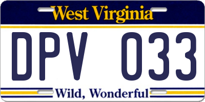 WV license plate DPV033