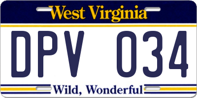 WV license plate DPV034