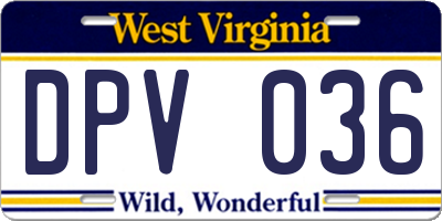 WV license plate DPV036