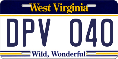 WV license plate DPV040