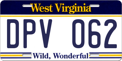 WV license plate DPV062
