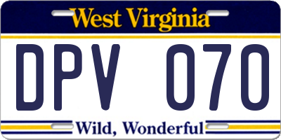 WV license plate DPV070