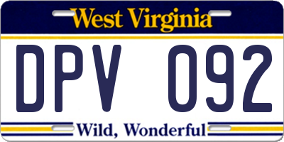 WV license plate DPV092