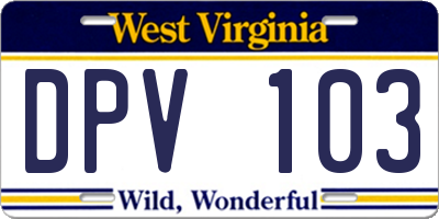 WV license plate DPV103