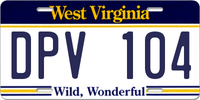 WV license plate DPV104