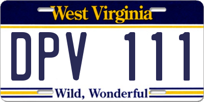 WV license plate DPV111