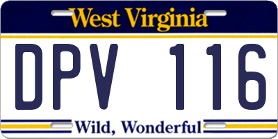 WV license plate DPV116