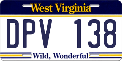 WV license plate DPV138