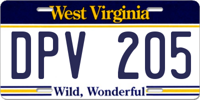 WV license plate DPV205
