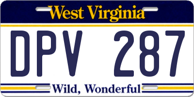 WV license plate DPV287