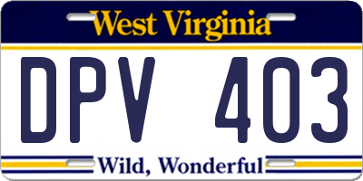WV license plate DPV403