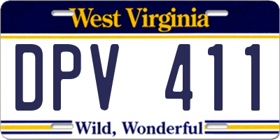 WV license plate DPV411