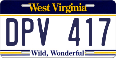WV license plate DPV417