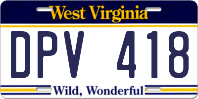 WV license plate DPV418