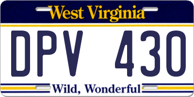 WV license plate DPV430