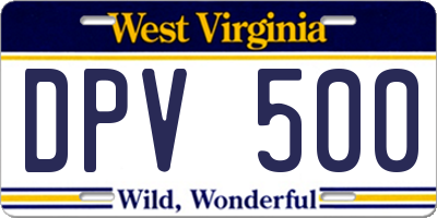 WV license plate DPV500