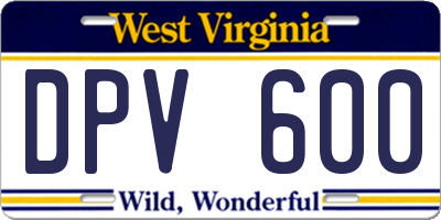 WV license plate DPV600