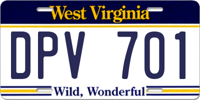 WV license plate DPV701