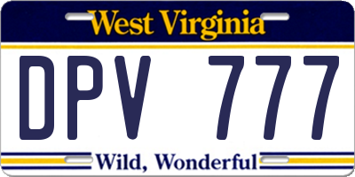 WV license plate DPV777