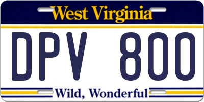 WV license plate DPV800
