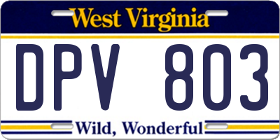 WV license plate DPV803