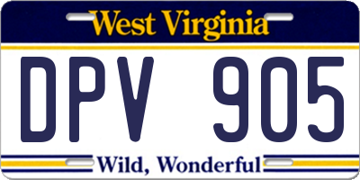 WV license plate DPV905