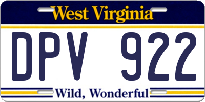 WV license plate DPV922