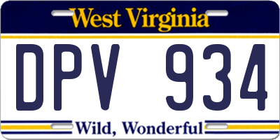 WV license plate DPV934
