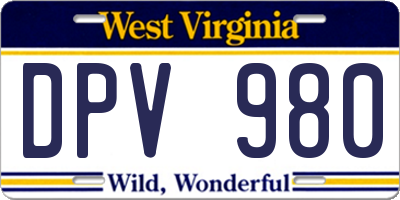 WV license plate DPV980