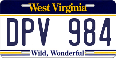 WV license plate DPV984