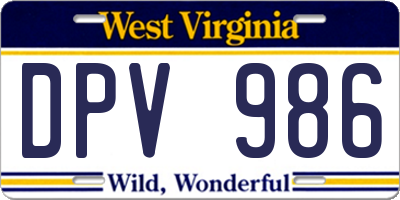 WV license plate DPV986