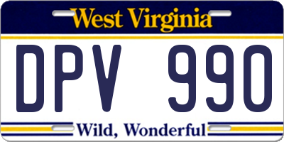 WV license plate DPV990