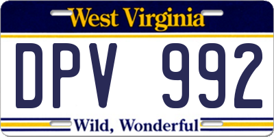 WV license plate DPV992