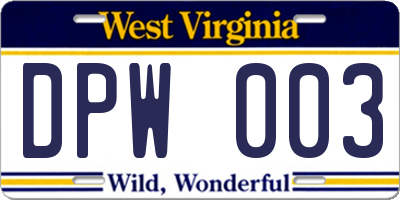WV license plate DPW003
